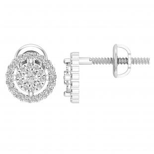 0.20 Carat (ctw) Round Lab Grown Diamond Ladies Cluster Stud Earrings 1/5 CT Sterling Silver