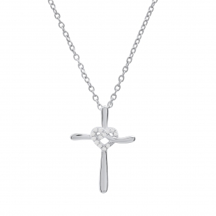 0.05 Carat (ctw) Round Lab Grown Diamond Ladies Heart with Cross Pendant Sterling Silver