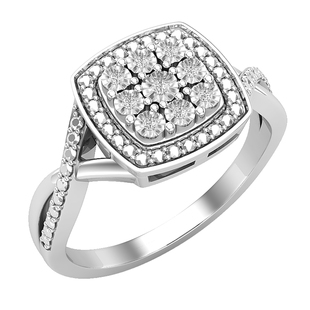 0.05 Carat (ctw) Round Lab Grown Diamond Ladies Split Shank Beaded Engagement Ring Sterling Silver
