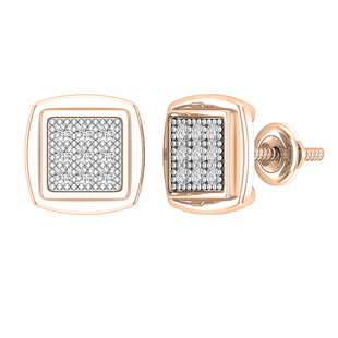 0.25 Carat (ctw) Round Lab Grown Diamond Ladies Square Frame Stud Earrings 1/4 CT 14K Rose Gold