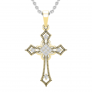 0.10 Carat (ctw) Round Lab Grown Diamond Ladies Cross Religious Pendant 1/10 CT 10K Yellow Gold