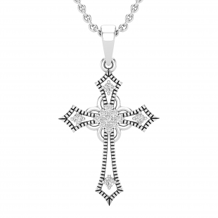 0.10 Carat (ctw) Round Lab Grown Diamond Ladies Cross Religious Pendant 1/10 CT Sterling Silver
