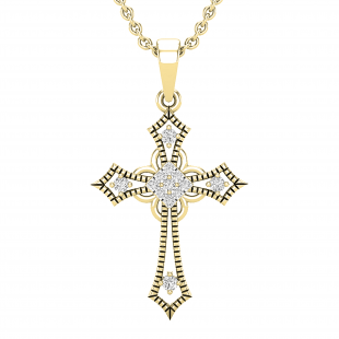 0.10 Carat (ctw) Round Lab Grown Diamond Ladies Cross Religious Pendant 1/10 CT 10K Yellow Gold