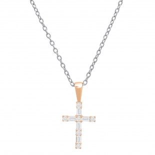 0.25 Carat (ctw) Round & Baguette Lab Grown Diamond Ladies Cross Religious Pendant 1/4 CT 18K Rose Gold