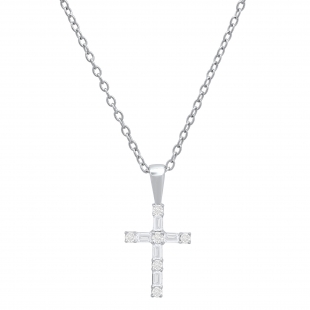 0.25 Carat (ctw) Round & Baguette Lab Grown Diamond Ladies Cross Religious Pendant 1/4 CT Sterling Silver