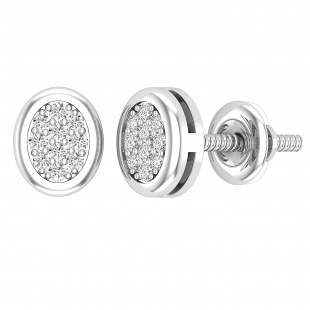0.10 Carat (ctw) Round Lab Grown Diamond Ladies Oval Frame Stud Earrings 1/10 CT Sterling Silver