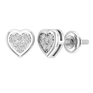 0.10 Carat (ctw) Round Lab Grown Diamond Ladies Heart Frame Stud Earrings 1/10 CT Sterling Silver