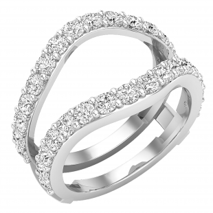 1.75 Carat (ctw) Round Lab Grown Diamond Ladies Wedding Enhancer Guard Double Ring 10K White Gold