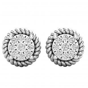 0.10 Carat (ctw) Round Lab Grown Diamond Ladies Rope Frame Stud Earrings 1/10 CT 925 Sterling Silver