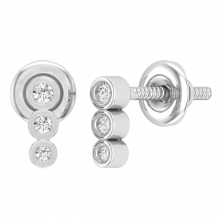 0.05 Carat (ctw) Round Lab Grown Diamond Three Stone Stud Earrings for Women | 925 Sterling Silver