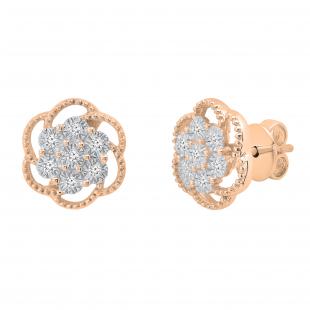 0.11 Carat (ctw) Round Lab Grown White Diamond Ladies Push Back Stud Earrings | 18K Rose Gold