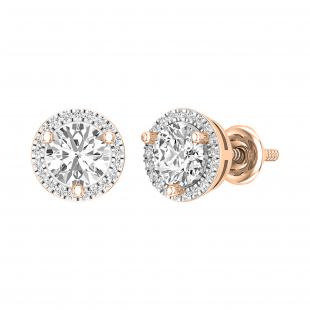 1.12 Carat (ctw) Lab Grown White Diamond Halo Frame Circle Stud Earrings for Women | 18K Rose Gold