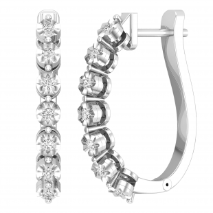 Round Lab Grown White Diamond Retro-Style Hoop Fashion Earrings For Her (0.24 ctw, Color H-I, Clarity SI2) | 10K White Gold