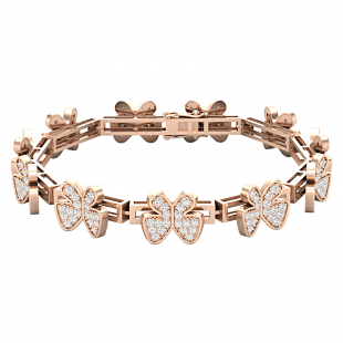 Round Lab Grown White Diamond Multiple Butterfly Set on Rectangular Link Bar Dainty Charm Bracelet for Her (2.43 ctw Color H-I Clarity SI2) 14K Rose Gold