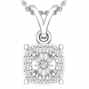 Round Lab Grown White Diamond Cushion Shape Frame Halo V Bale Pendant for Women (0.12 ctw, Color H-I, Clarity SI2) | 925 Sterling Silver