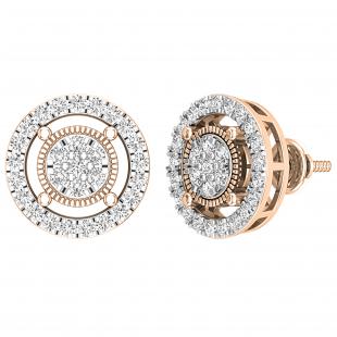 Round Lab Grown White Diamond Circle Shape Frame Cluster Screw Back Stud Earrings for Her (0.76 ctw Color H-I Clarity SI2) | 14K Rose Gold