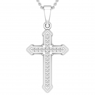 Round Lab Grown White Diamond Religious Divine Gothic Style Cross Pendant for Women (0.13 ctw, Color H-I, Clarity SI2) | 925 Sterling Silver