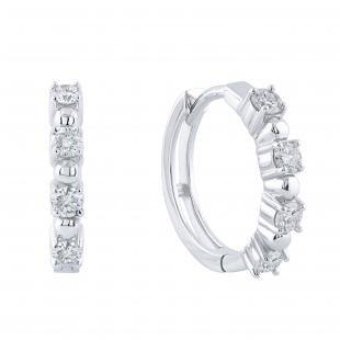 Round Lab Grown White Diamond with Alternating Round Metal Beads Hinged Huggie Hoop Earrings for Women (0.48 ctw H-I Color SI2 Clarity) 10K White Gold