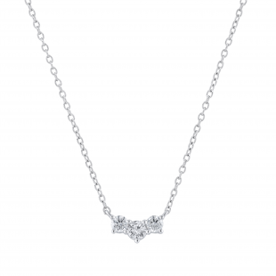 Round Lab Grown White Diamond Three Stone Past Present Future Chevron Style Pendant for Women (0.53 ctw Color H-I Clarity SI2) | 10K White Gold