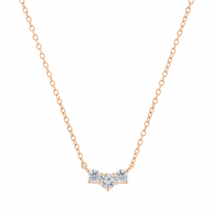 Round Lab Grown White Diamond Three Stone Past Present Future Chevron Style Pendant for her (0.53 ctw Color H-I Clarity SI2) | 10K Rose Gold