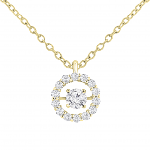 Round Lab Grown White Diamond Center Dancing Stone Pendant with Gold Chain for Women (0.60 ctw, Color H-I, Clarity I1-I2) in 18K Yellow Gold