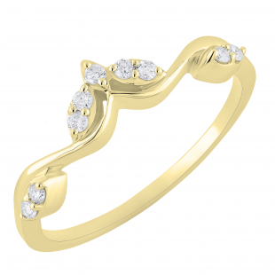Round Lab Grown White Diamond Leaf Design Carved Fashion Wedding Band for Women (0.13 ctw, Color H-I, Clarity SI2) in 14K Yellow Gold