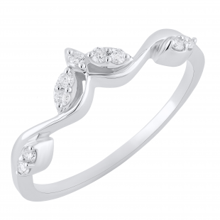 Round Lab Grown White Diamond Leaf Design Carved Fashion Wedding Band for Women (0.13 ctw, Color H-I, Clarity SI2) in 925 Sterling Silver