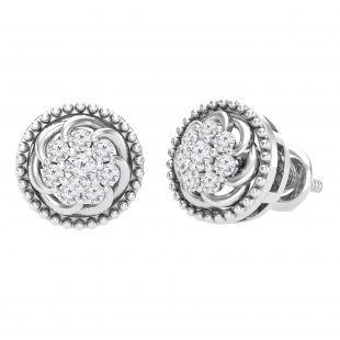 Round Lab Grown White Diamond Metal Beaded Circle Frame Swirl Screw Back Stud Earrings for Women 1/3 CT (0.32 ctw, Color H-I, Clarity SI2) in 925 Sterling Silver
