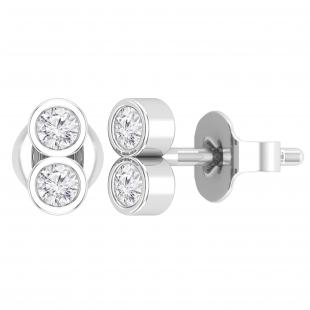 Round Lab Grown White Diamond Vertical 2 Stone Style Pushback Stud Earrings for Her (0.24 ctw, Color H-I, Clarity I1-I2) in 925 Sterling Silver