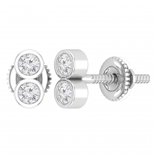 Round Lab Grown White Diamond Vertical 2 Stone Style Screwback Stud Earrings for Her (0.24 ctw, Color H-I, Clarity I1-I2) in 925 Sterling Silver