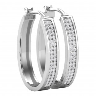 Round Lab Grown White Diamond Two Lines Oval Shaped Hoop Earrings for Her (0.54 ctw, Color H-I, Clarity SI2) in 925 Sterling Silver