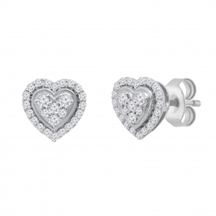 Round Lab Grown White Diamond Outlined Heart Halo Style Pushback Stud Earrings for Women (0.34 ctw Color H-I Clarity SI2) in 925 Sterling Silver