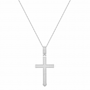 Round Lab Grown White Diamond Classic Faith Charm Cross Unisex Pendant with 18 inch Silver Chain (0.25 ctw, Color H-I, Clarity SI2) in 925 Sterling Silver