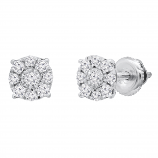 Round Lab Grown White Diamond Halo Illusion Set Screwback Stud Earrings for Women (0.27 ctw, Color H-I, Clarity SI2) in 925 Sterling Silver
