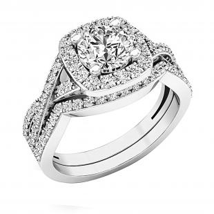 6mm Center Round Lab Grown White Diamond Cushion Shaped Criss Cross Wedding Ring Set for Women (1.34 ctw, Color H-I, Clarity SI2) in 925 Sterling Silver