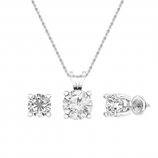 Round Lab Grown White Diamond 8mm Pendant & 7mm Each Earrings 4 Prong Solitaire Combo Set for Women (5.00 ctw, Color D, Clarity VVS2) in 10K White Gold|Screwback|Silver Chain