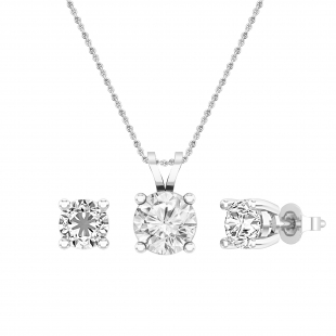Round Lab Grown White Diamond 8mm Pendant & 7mm Each Earrings 4 Prong Solitaire Combo Set for Women (5.00 ctw, Color D, Clarity VVS2) in 10K White Gold|Pushback|Silver Chain