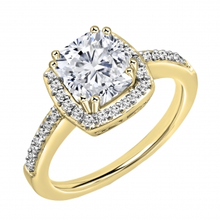 IGI Certified 1.48 Cttw Cushion & Round Lab Grown Diamond Solitaire Engagement Ring, 14K Yellow Gold