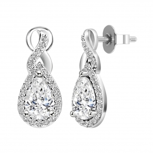 IGI Certified 2.04 Cttw Pear & Round Lab Grown Diamond Teardrop Stud Earrings, 10K White Gold in Push Back