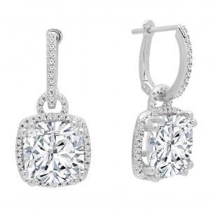 IGI Certified 4.50 ctw Cushion & Round Lab Grown Diamond Drop Earrings, 10K White Gold