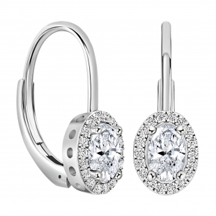 IGI Certified 1.16 ctw Oval & Round Lab Grown Diamond Halo Lever-back Earrings, 10K White Gold