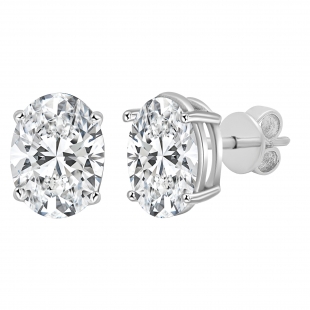 10K White Gold 4 Prong Solitaire Stud Earrings, IGI Certified 1.30 CT Oval Lab Grown Diamond in Push Back