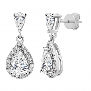 IGI Certified 2.00 Cttw Pear & Round Lab Grown Diamond Stud Earrings, 10K White Gold in Push Back