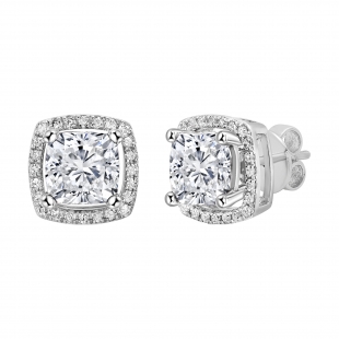 IGI Certified 2.67 Cttw Cushion & Round Lab Grown Diamond Halo Frame Solitaire Push Back Stud Earrings for Women with Removable Jackets in 10K White Gold 