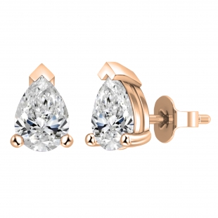 18K Rose Gold Solitaire Stud Earrings, IGI Certified 1.50 CT Pear Lab Grown Diamond in Push Back
