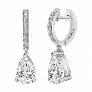 IGI Certified 3.10 Cttw Pear & Round Lab Grown Diamond Teardrop Dangling Earrings in 10K White Gold 