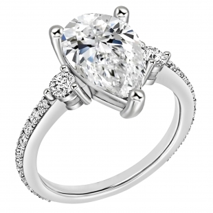 10K White Gold 3 Stone Ring, IGI Certified 4.80 ctw Pear & Round Lab Grown Diamond