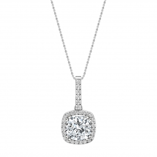 IGI Certified 10K White Gold Studded Bale Pendant with 18 inch Silver Chain, 2.50 cttw Cushion & Round Lab-Grown Diamond