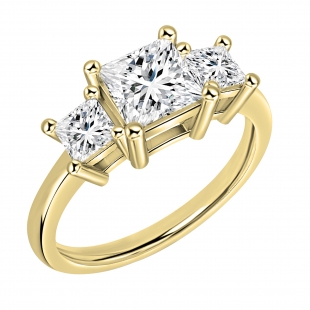 IGI Certified 1.30 Cttw Princess Lab Grown Diamond 3 Stone Trinity Ring, 14K Yellow Gold