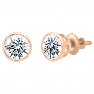 18K Rose Gold Solitaire Stud Earrings, IGI Certified 1.00 ctw Round Lab Grown Diamond in Screw Back